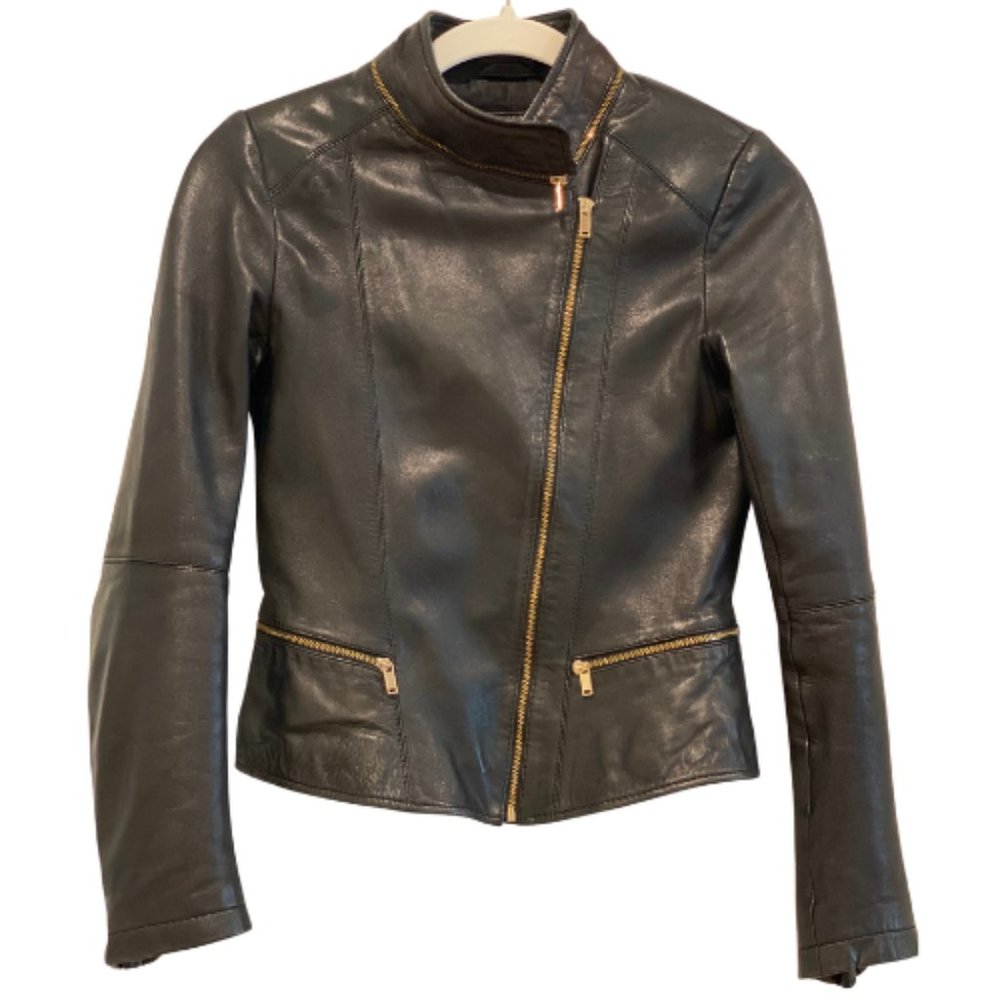 Black Leather Zara Motorcycle Jacket (XS)